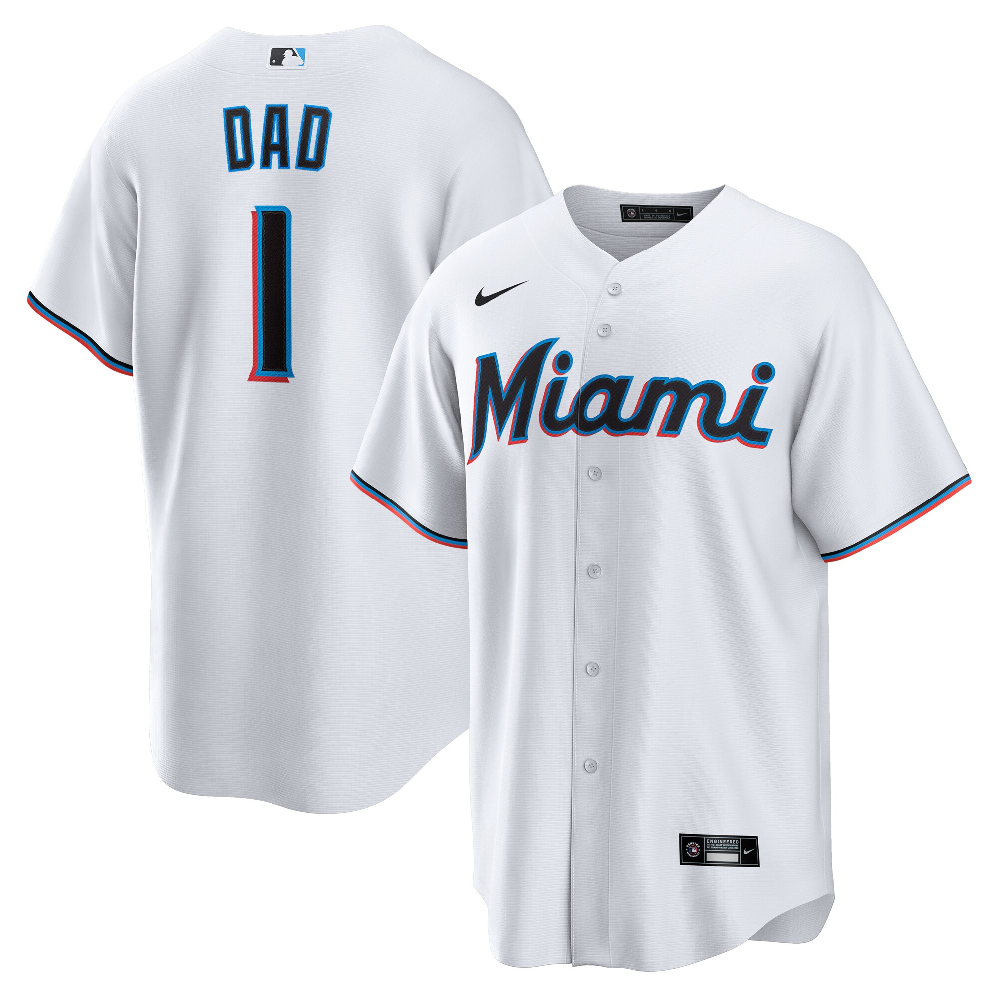 Men's Miami Marlins White #1 Dad Home Jersey