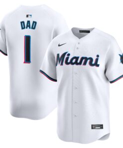 Men's Miami Marlins White #1 Dad Home Limited Jersey
