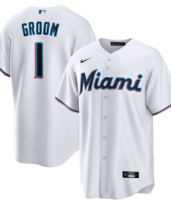 Men's Miami Marlins White #1 Groom Home Jersey