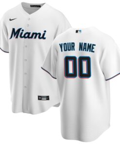 Men's Miami Marlins White Home Custom Jersey