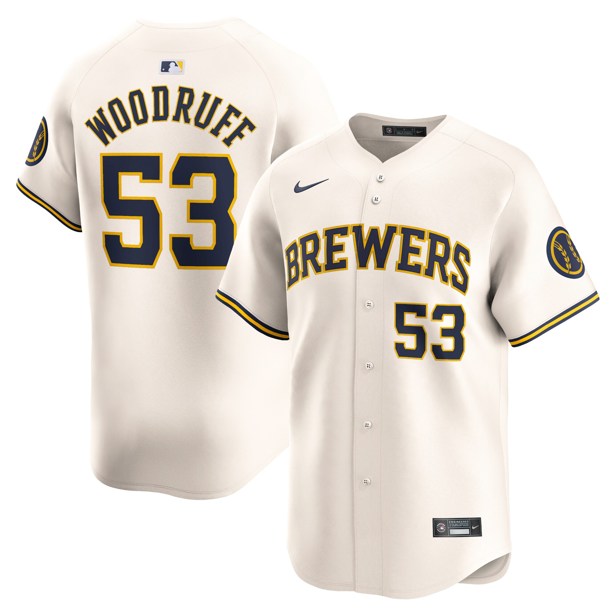 Men's Milwaukee Brewers Brandon Woodruff Cream Home Limited Player Jersey