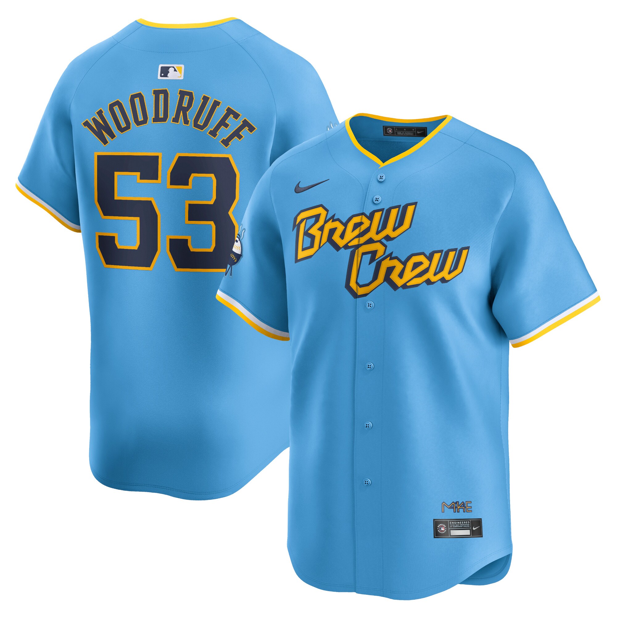 Men's Milwaukee Brewers Brandon Woodruff Powder Blue City Connect Limited Player Jersey