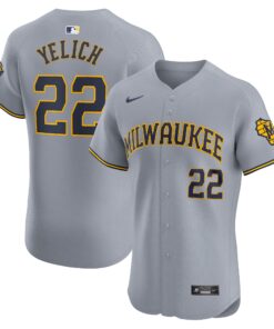 Men's Milwaukee Brewers Christian Yelich Gray Road Elite Player Jersey