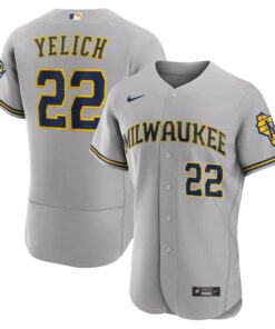 Men's Milwaukee Brewers Christian Yelich Gray Road Player Logo Jersey