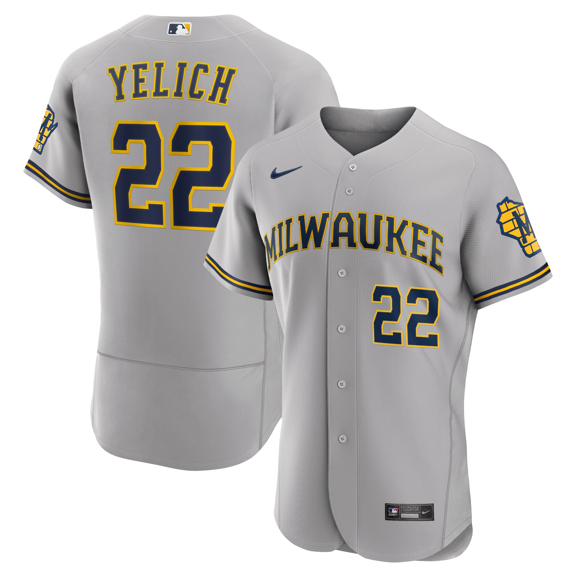 Men's Milwaukee Brewers Christian Yelich Gray Road Player Logo Jersey