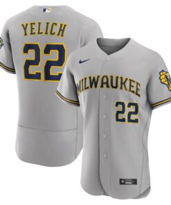 Men's Milwaukee Brewers Christian Yelich Gray Road Player Logo Jersey