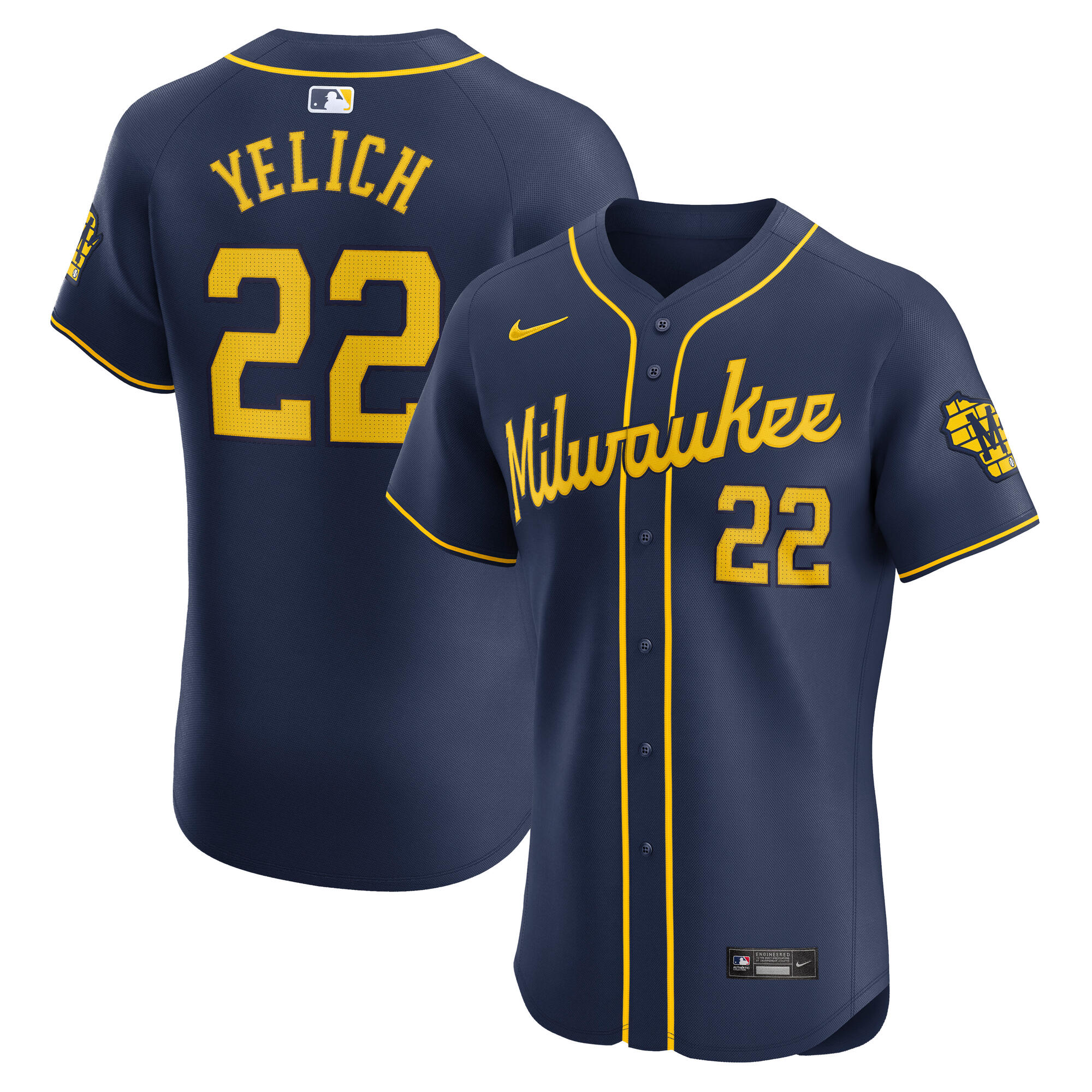 Men's Milwaukee Brewers Christian Yelich Navy Alternate Home Elite Player Jersey