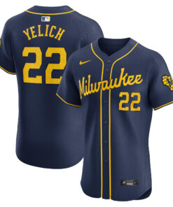 Men's Milwaukee Brewers Christian Yelich Navy Alternate Home Elite Player Jersey