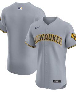 Men's Milwaukee Brewers Gray Road Vapor Premier Elite Patch Jersey