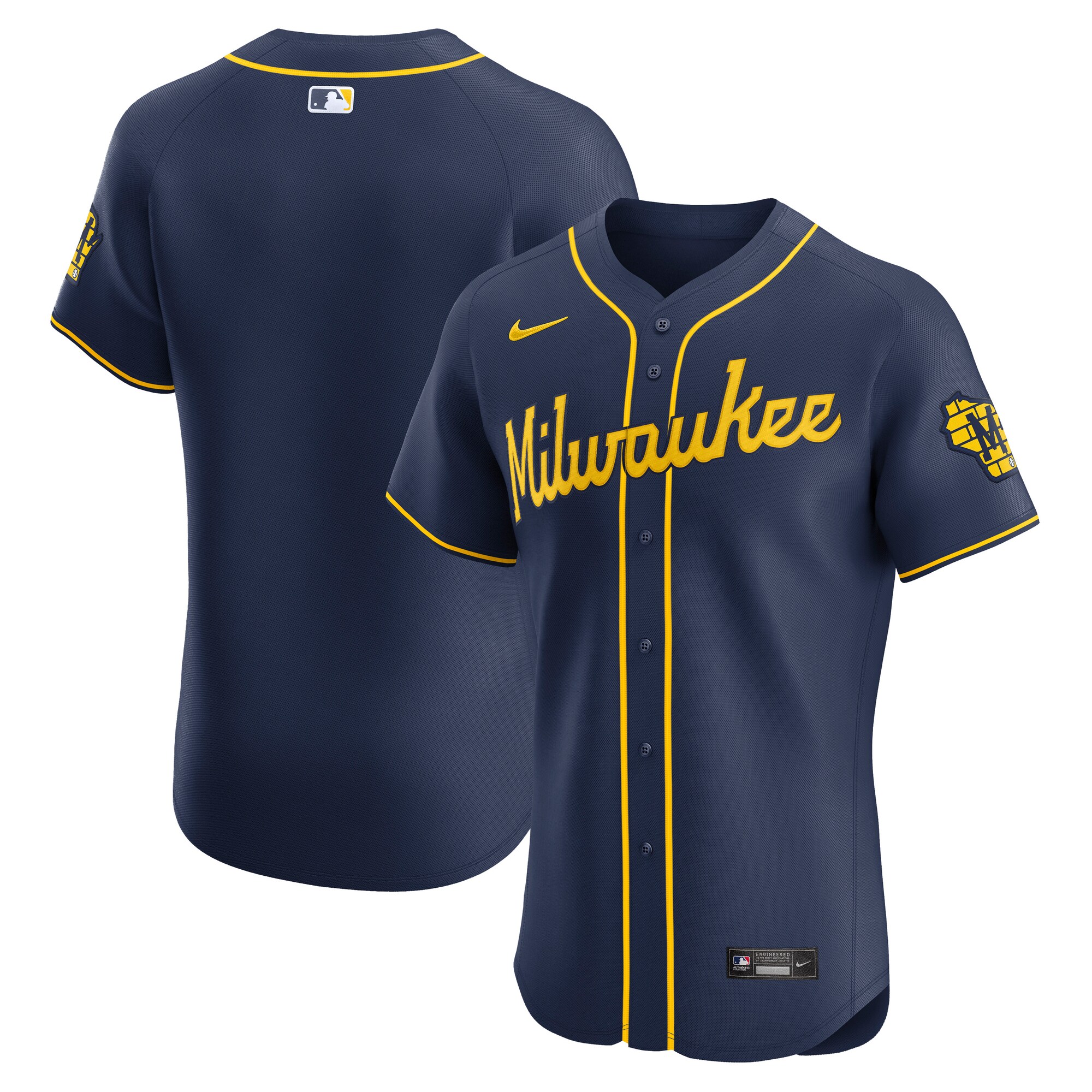 Men's Milwaukee Brewers Navy Alternate Vapor Premier Elite Patch Jersey