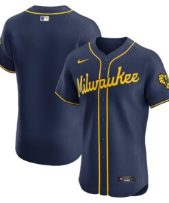 Men's Milwaukee Brewers Navy Alternate Vapor Premier Elite Patch Jersey