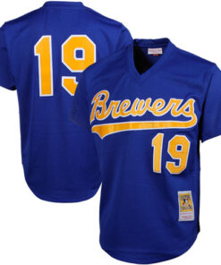 Men's Milwaukee Brewers Robin Yount Mitchell & Ness Royal Cooperstown Mesh Batting Practice Jersey