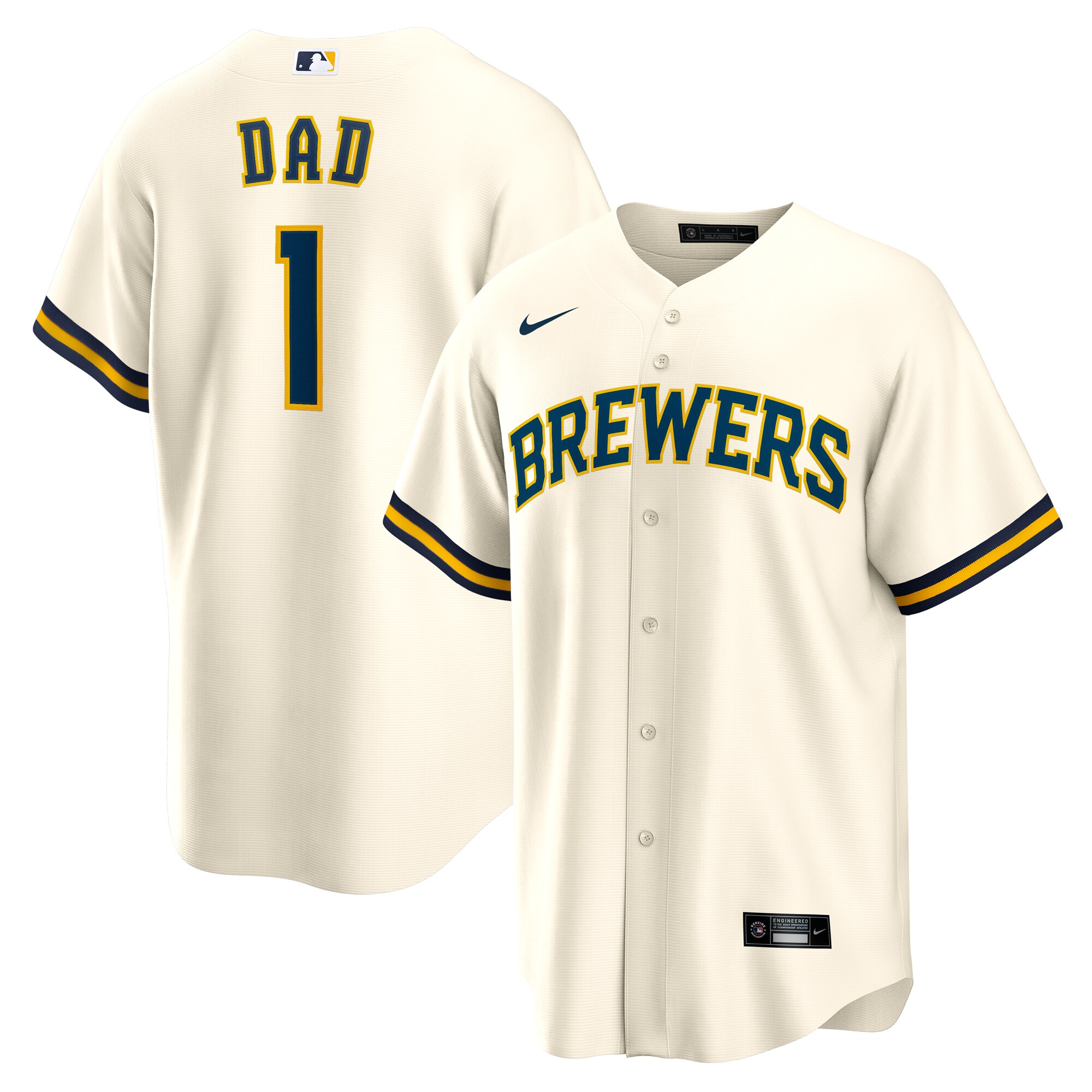 Men's Milwaukee Brewers White #1 Dad Home Jersey