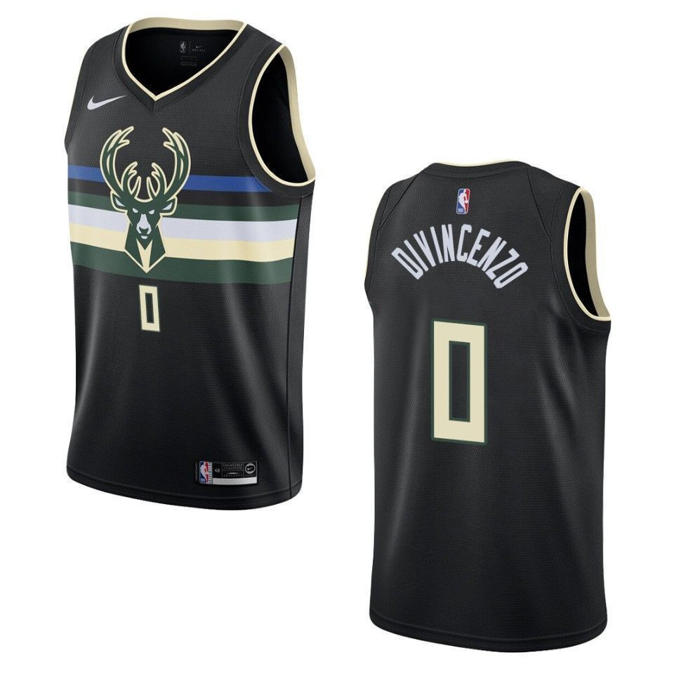 Men's Milwaukee Bucks 0 Donte Divincenzo Statement Swingman Jersey - Black - JS836