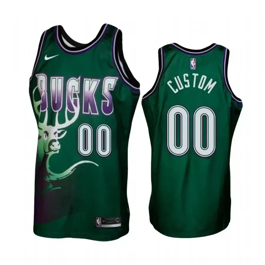 Men's Milwaukee Bucks 00 Custom Green Hardwood Classics Jersey - JS206