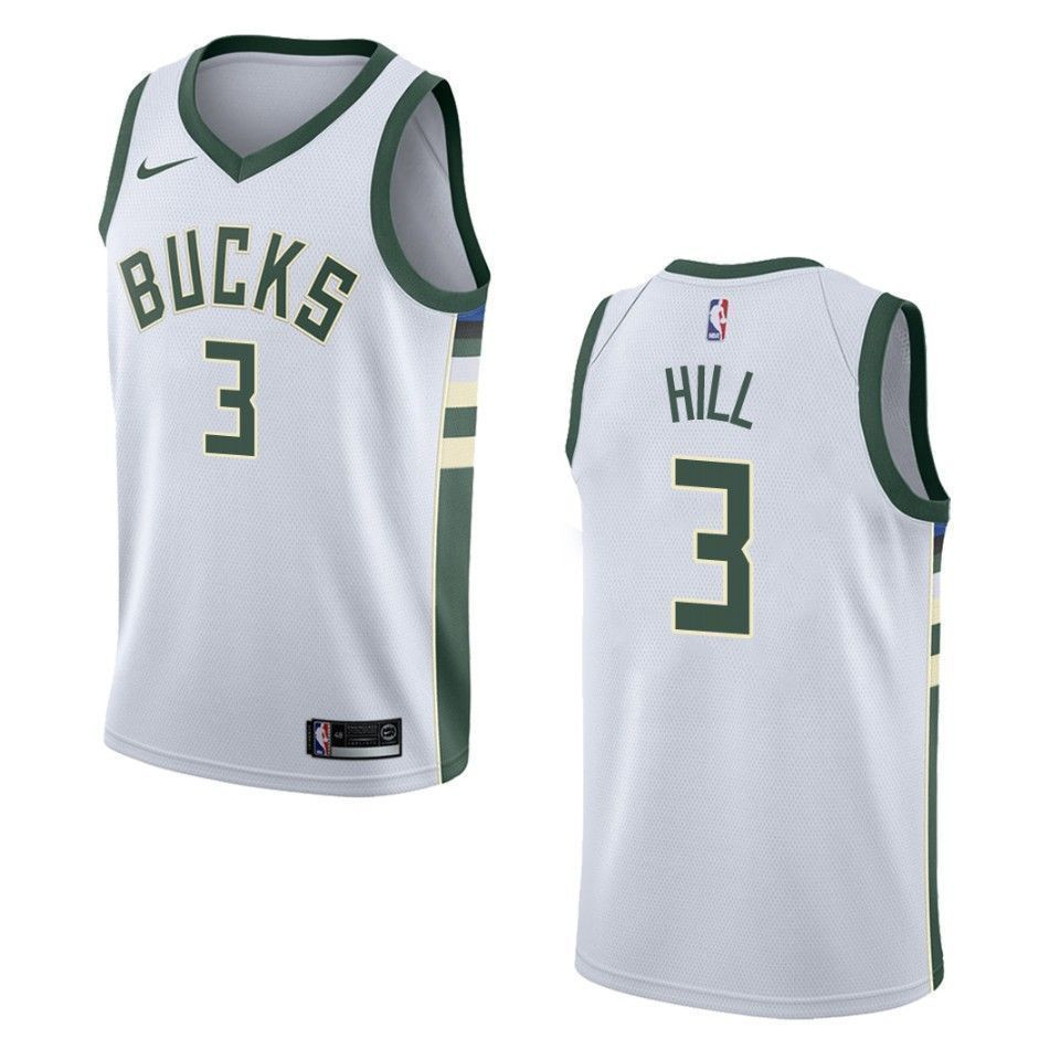 Men's Milwaukee Bucks 3 George Hill Association Swingman Jersey - White - JS659