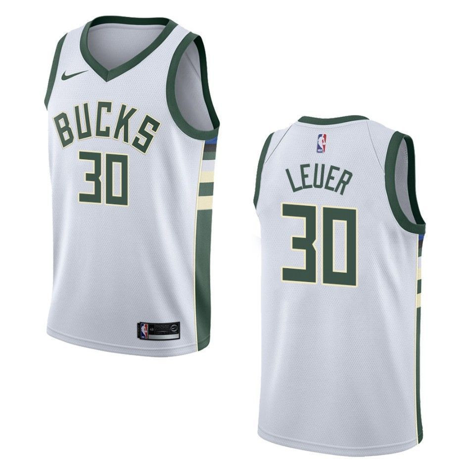 Men's Milwaukee Bucks 30 Jon Leuer Association Swingman Jersey - White - JS322