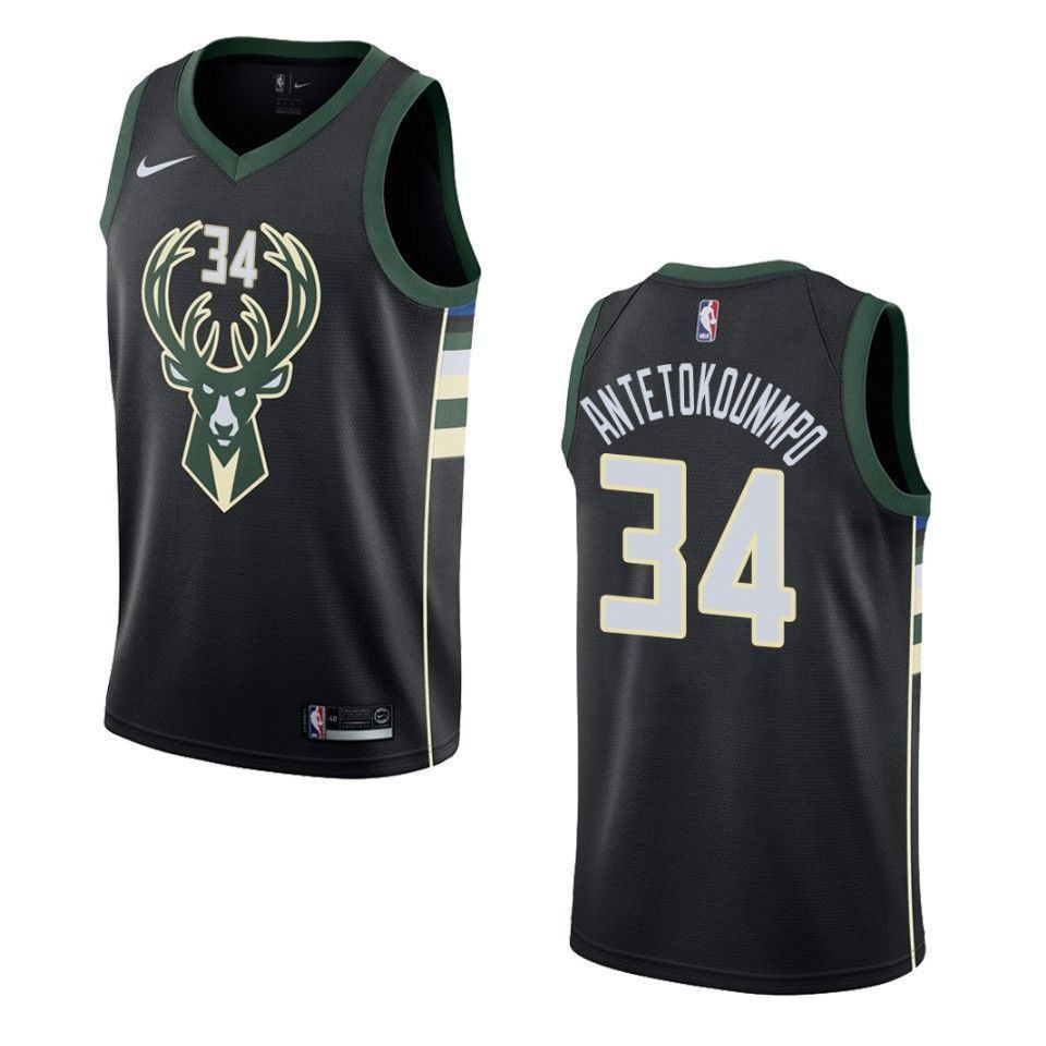 Men's Milwaukee Bucks 34 Giannis Antetokounmpo Statement Swingman Jersey - Black - JS801