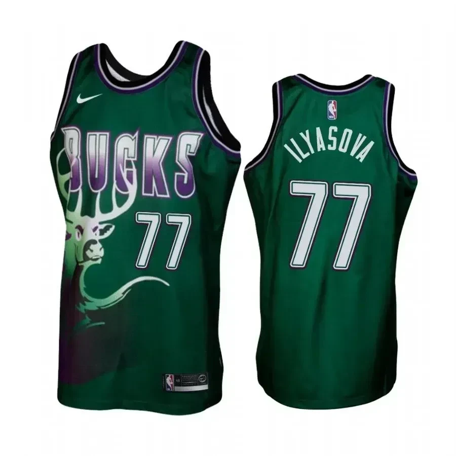 Men's Milwaukee Bucks 77 Ersan Ilyasova Green Hardwood Classics Jersey - JS179