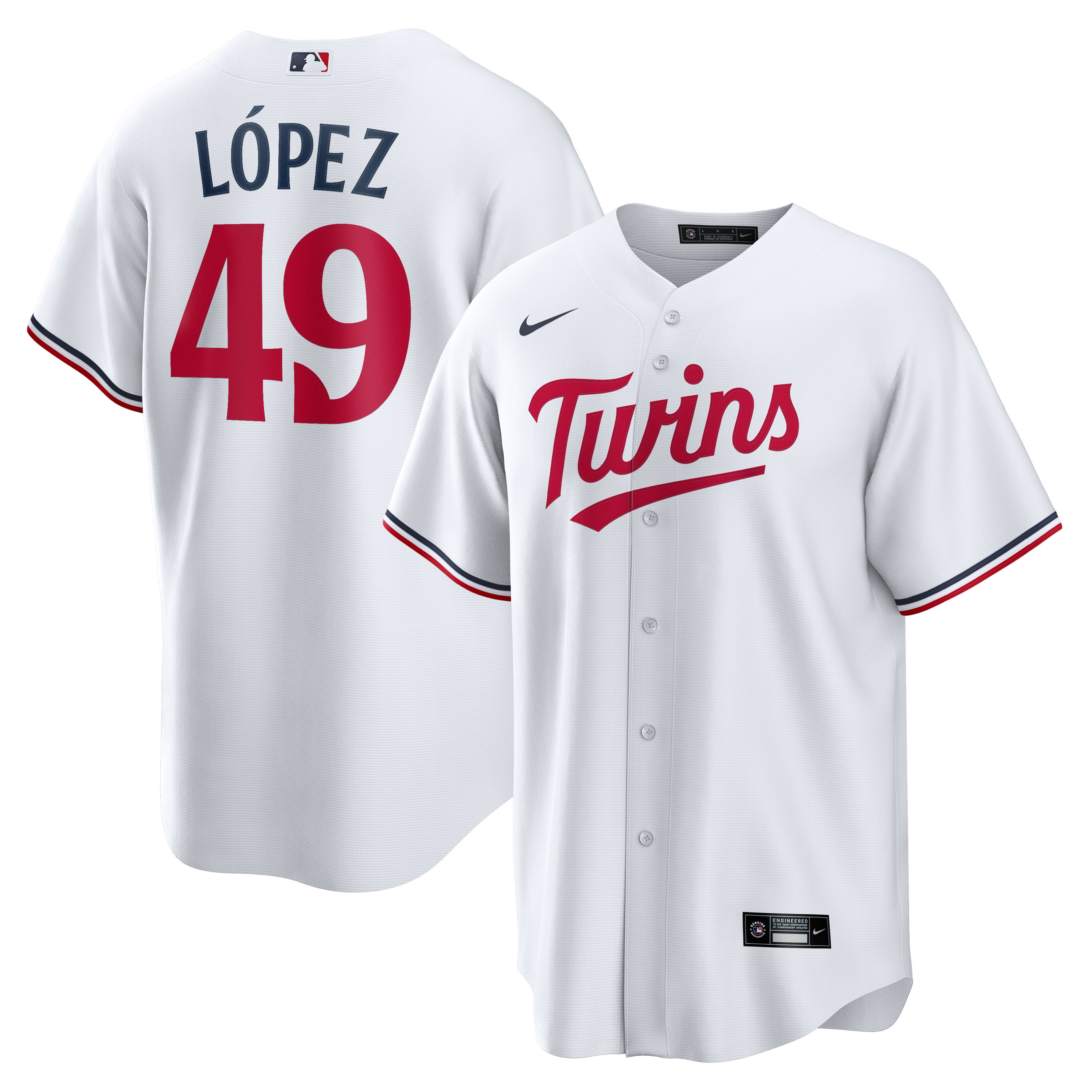 Men's Minnesota Twins Pablo LÃ³pez White Home Player Jersey