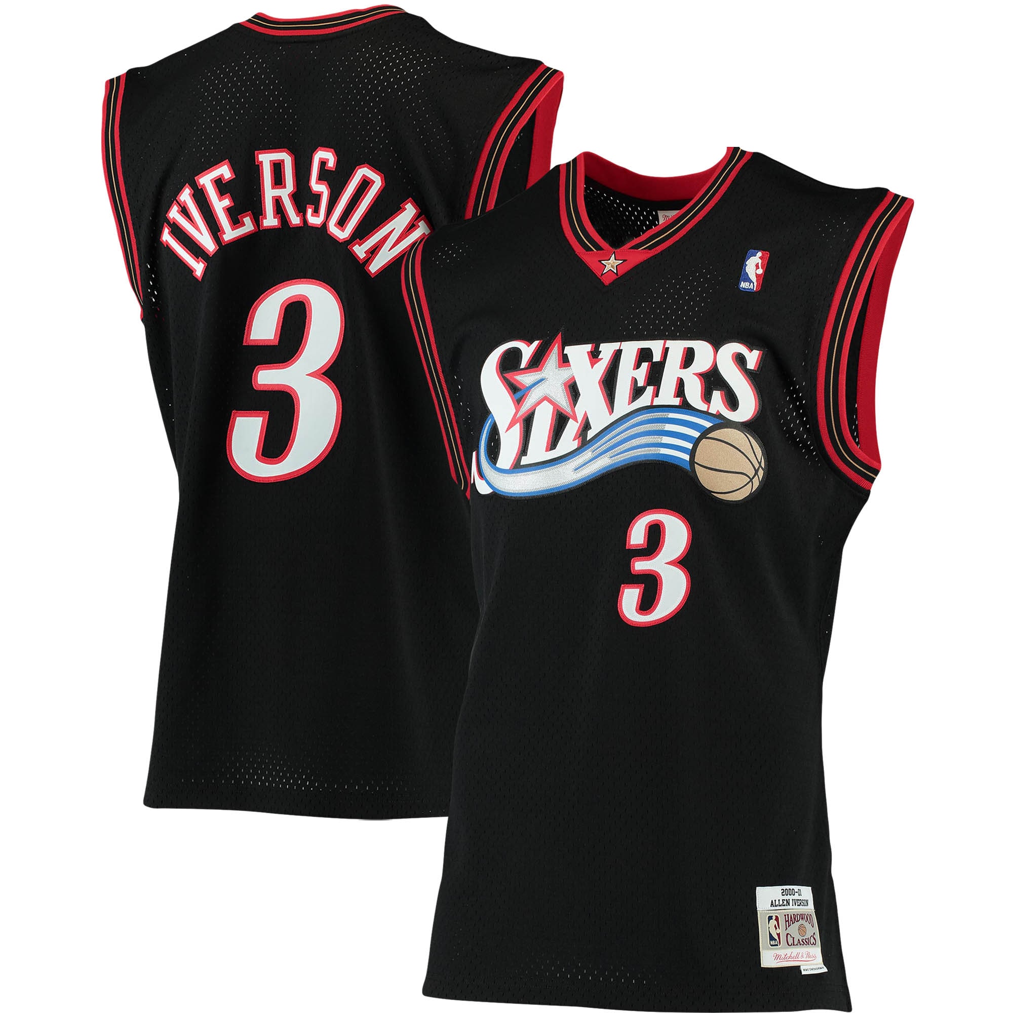 Men's Mitchell & Ness Allen Iverson Black Philadelphia 76ers Big & Tall Hardwood Classics Jersey - JS516