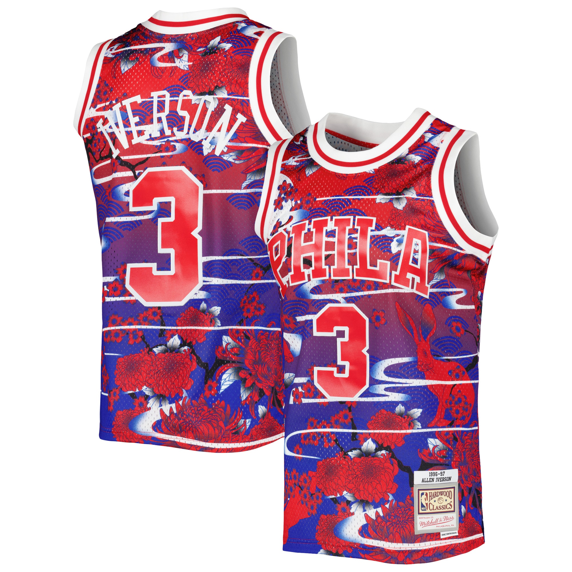 Men's Mitchell & Ness Allen Iverson Red Philadelphia 76ers 1996/97 Hardwood Classics Lunar New Year Swingman Jersey - JS215