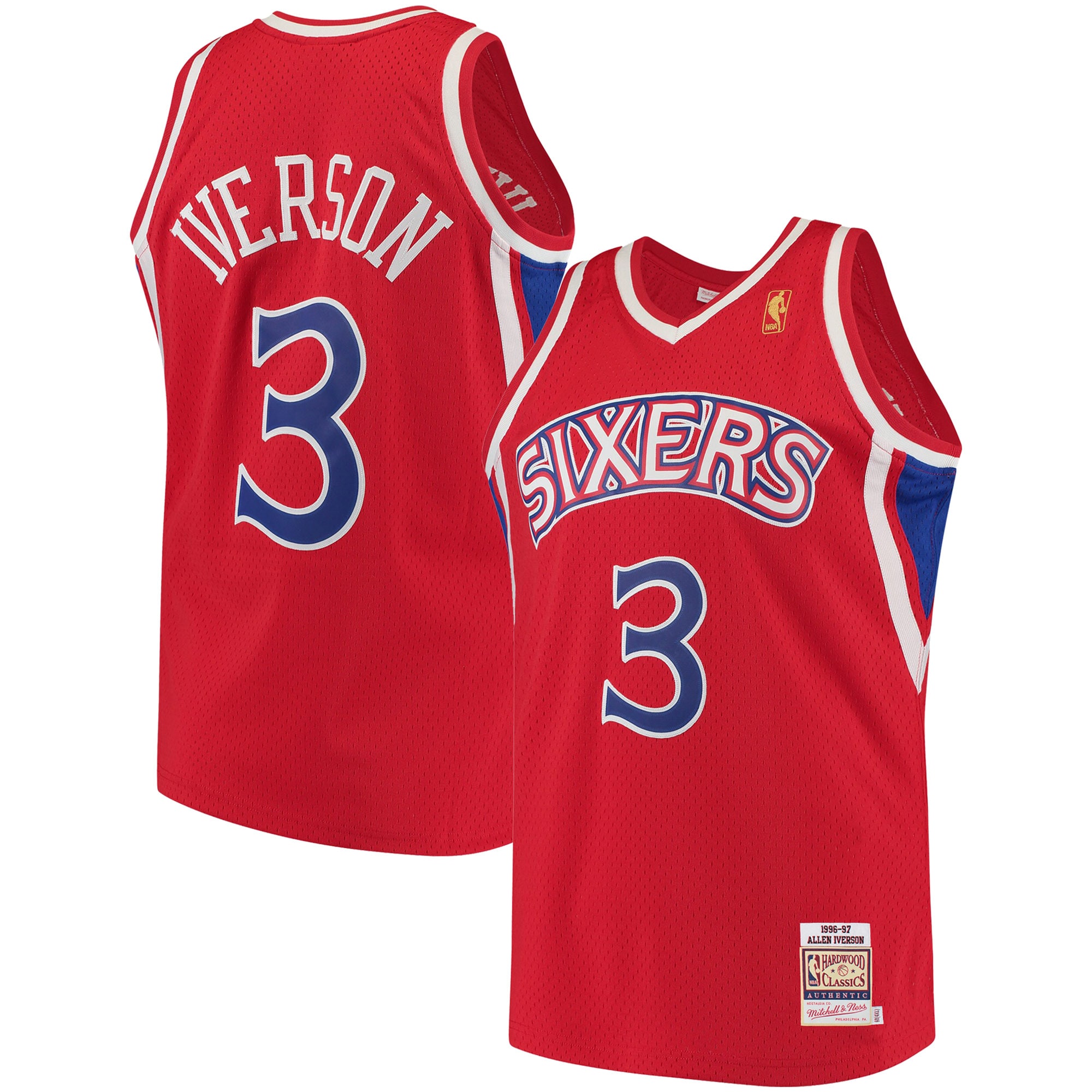 Men's Mitchell & Ness Allen Iverson Red Philadelphia 76ers Hardwood Classics Jersey - JS117