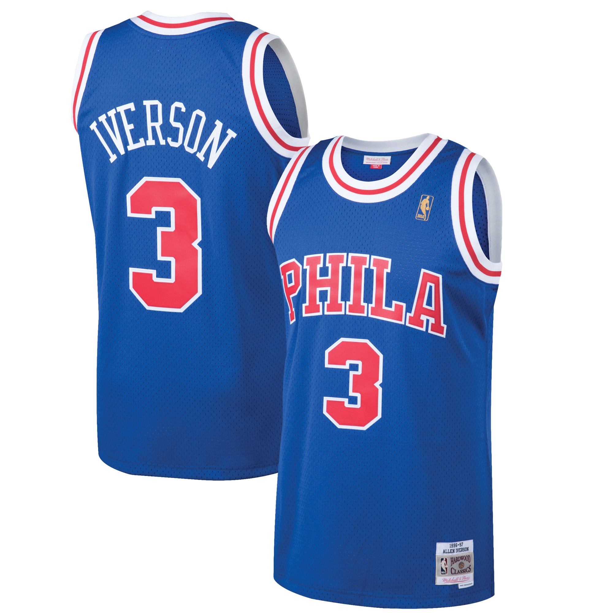 Men's Mitchell & Ness Allen Iverson Royal Philadelphia 76ers 1996-97 Hardwood Classics Swingman Jersey - JS175
