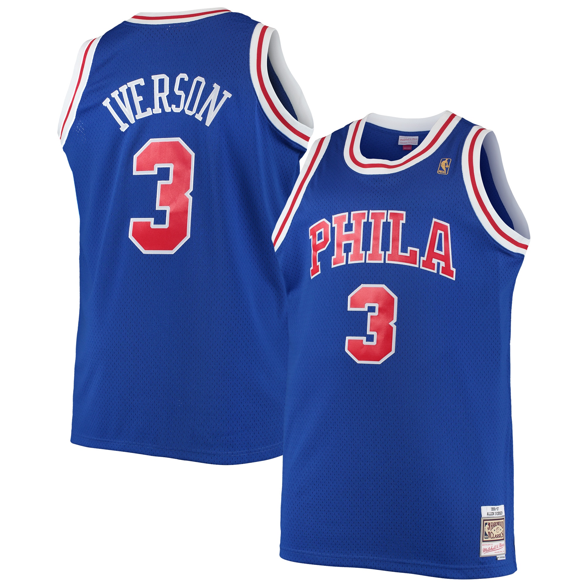 Men's Mitchell & Ness Allen Iverson Royal Philadelphia 76ers 1996/97 Big & Tall Hardwood Classics Swingman Jersey - JS622