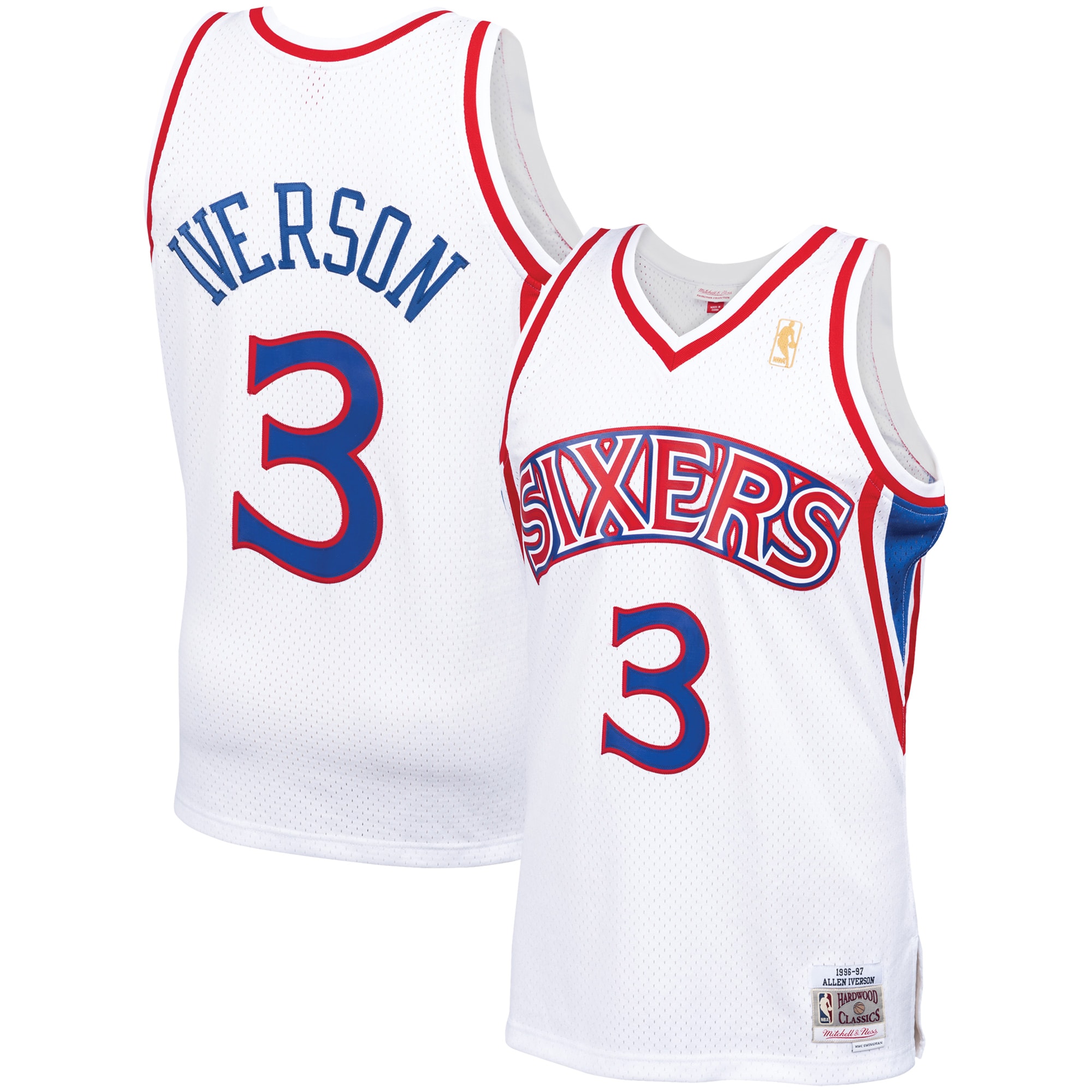 Men's Mitchell & Ness Allen Iverson White Philadelphia 76ers 1996-97 Hardwood Classics Swingman Jersey - JS453