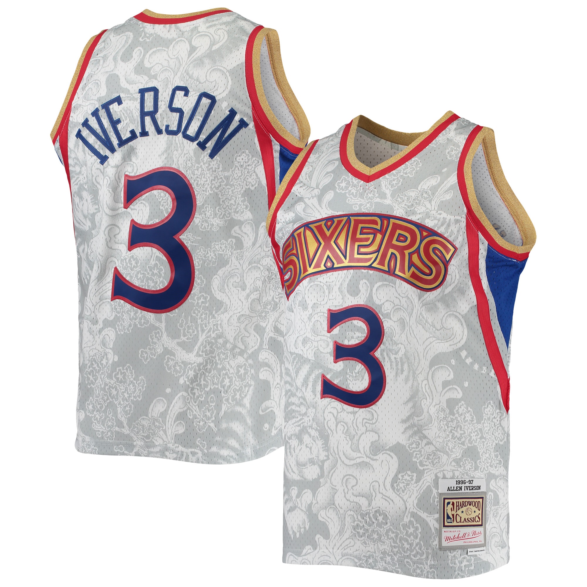 Men's Mitchell & Ness Allen Iverson White Philadelphia 76ers Hardwood Classics 1996/97 Lunar New Year Swingman Jersey - JS560