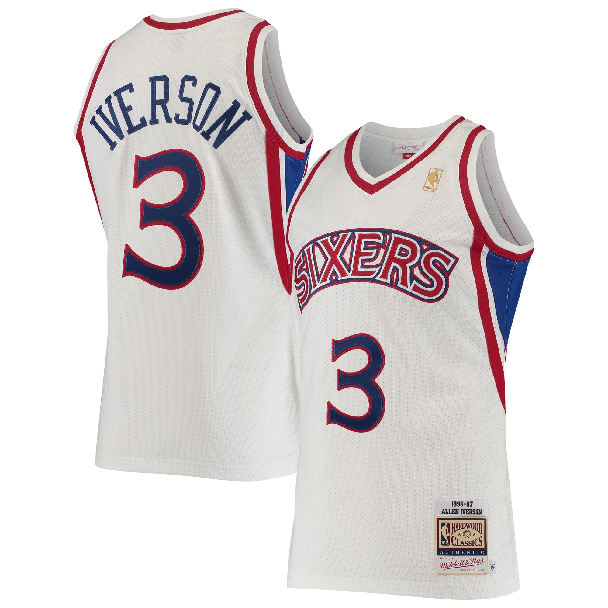 Men's Mitchell & Ness Allen Iverson White Philadelphia 76ers Hardwood Classics Jersey - JS291