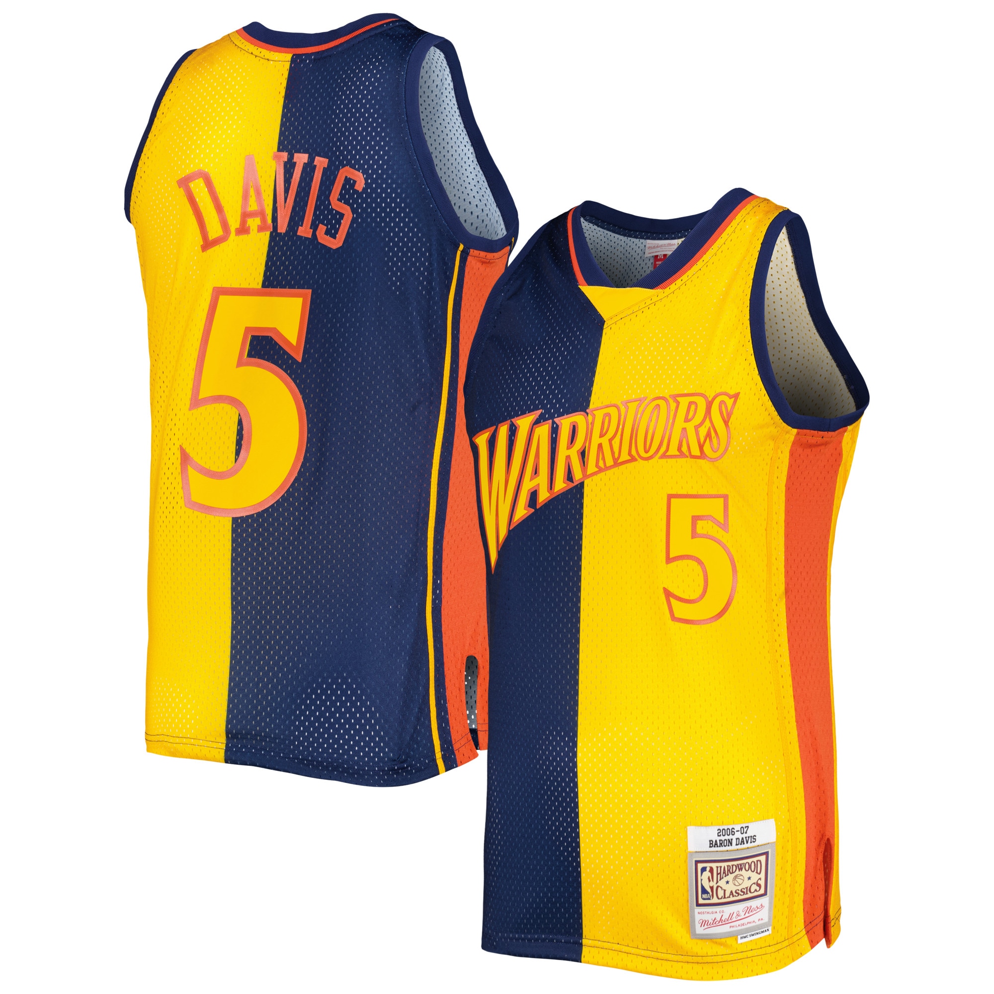Men's Mitchell & Ness Baron Davis Navy/Gold Golden State Warriors Hardwood Classics 2006/07 Split Swingman Jersey - JS426