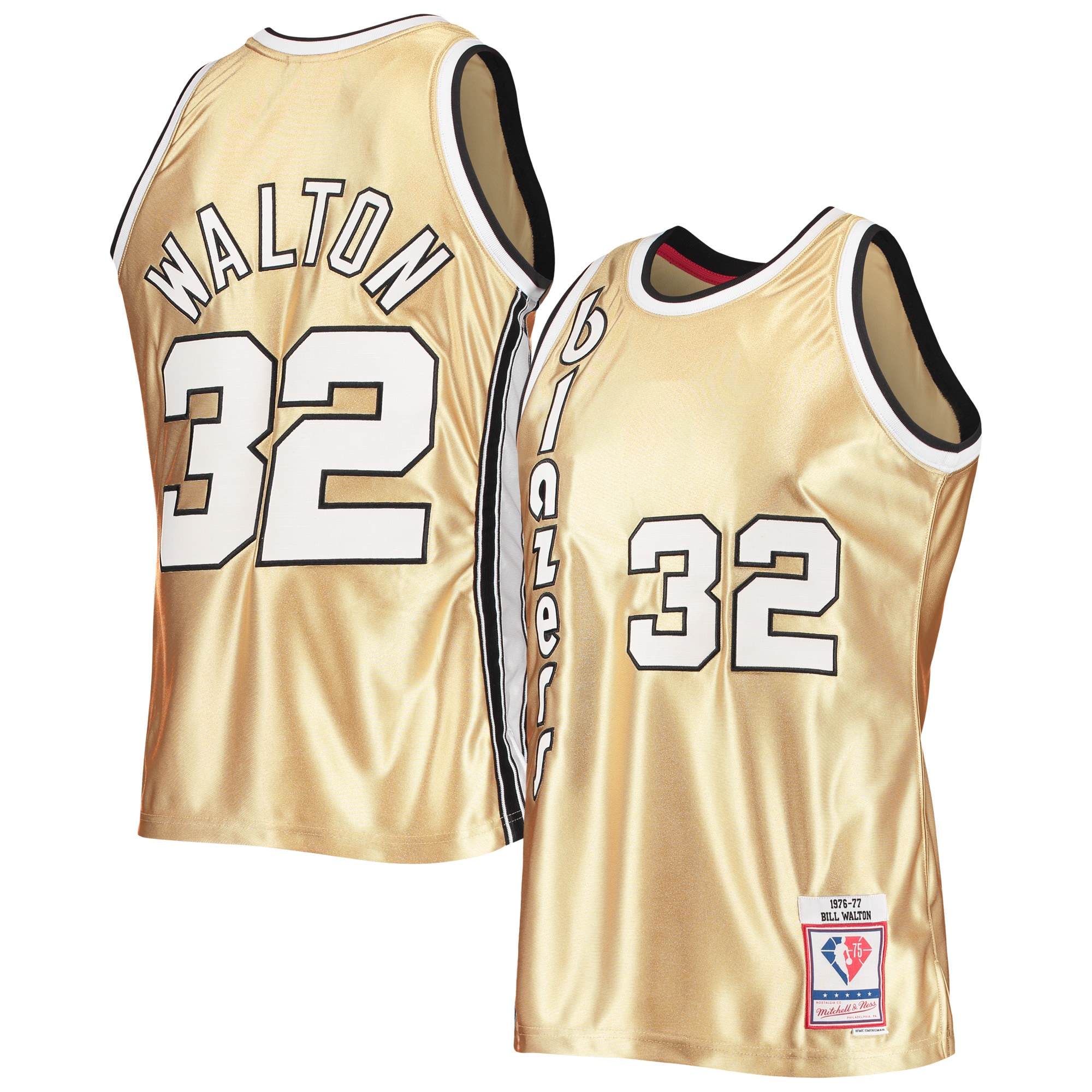 Men's Mitchell & Ness Bill Walton Gold Portland Trail Blazers 75th Anniversary 1976/77 Hardwood Classics Swingman Jersey - JS202