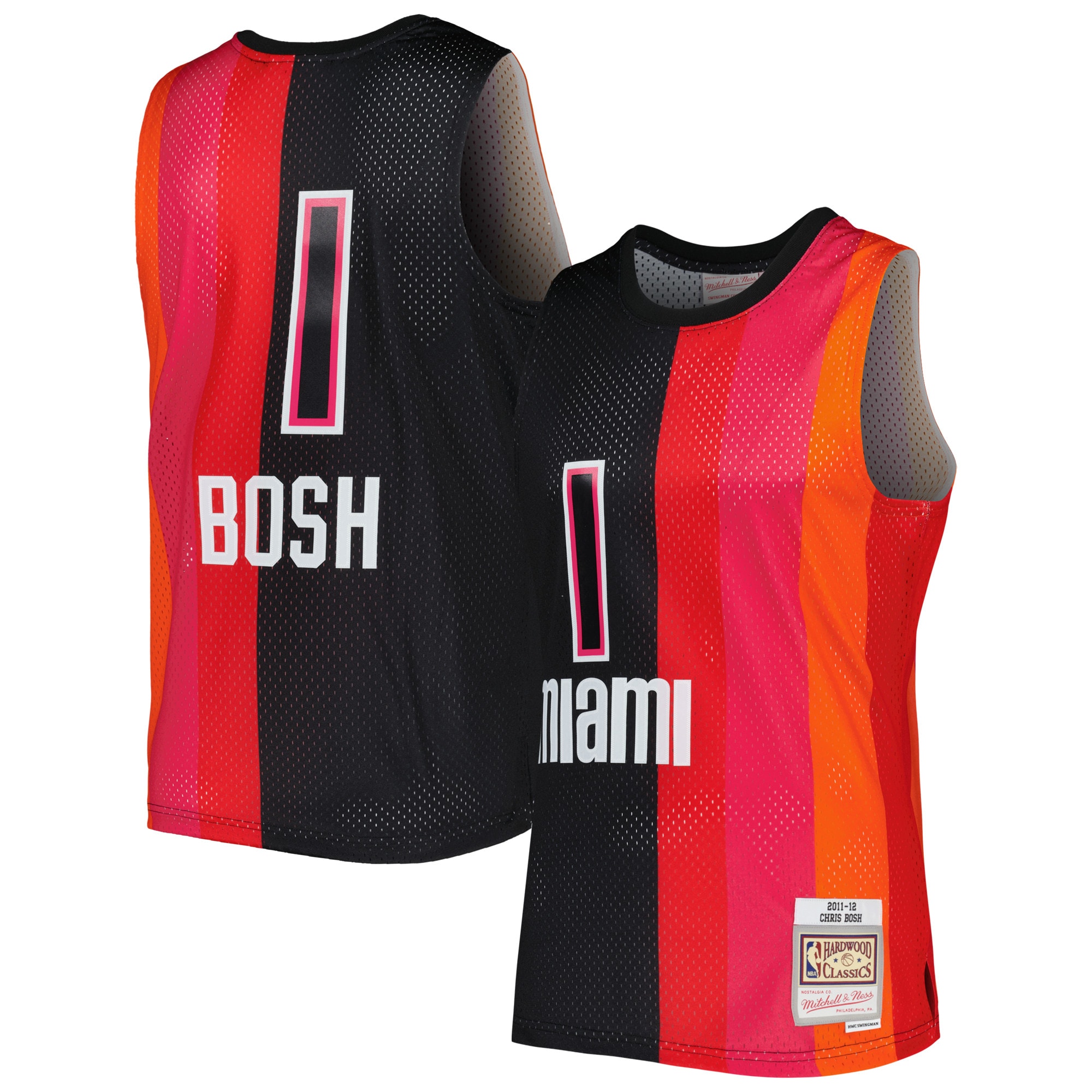 Men's Mitchell & Ness Chris Bosh Black/Red Miami Heat Hardwood Classics 2011/12 Split Swingman Jersey - JS536
