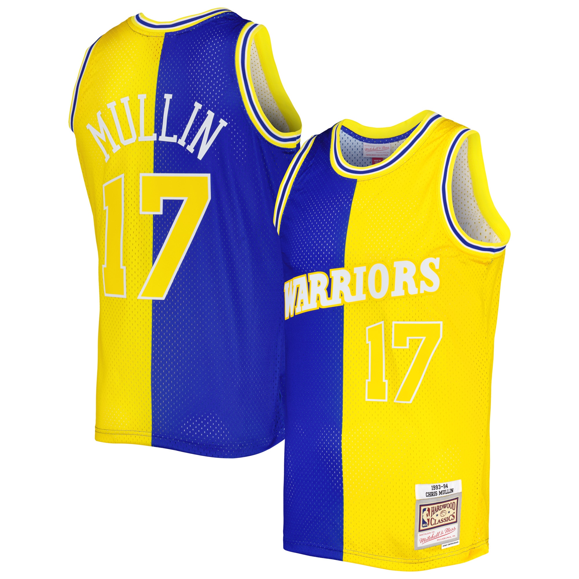 Men's Mitchell & Ness Chris Mullin Royal/Gold Golden State Warriors Hardwood Classics 1993/94 Split Swingman Jersey - JS554