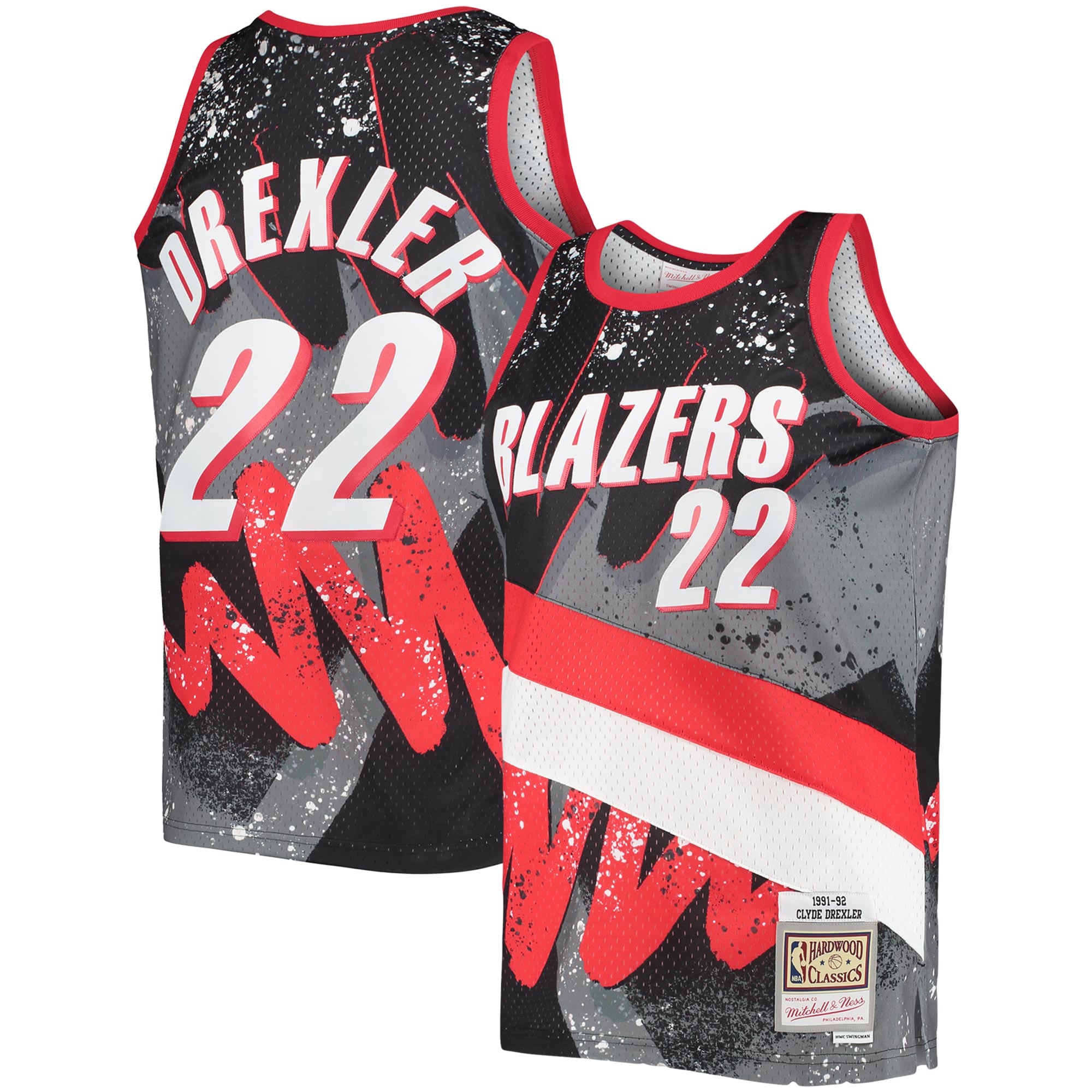 Men's Mitchell & Ness Clyde Drexler Black Portland Trail Blazers Hardwood Classics 1991/92 Hyper Hoops Swingman Jersey - JS884