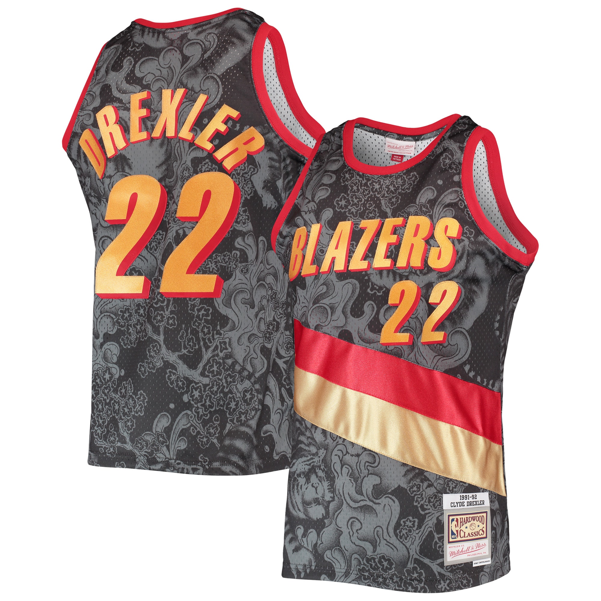 Men's Mitchell & Ness Clyde Drexler Black Portland Trail Blazers Hardwood Classics 1991/92 Lunar New Year Swingman Jersey - JS116