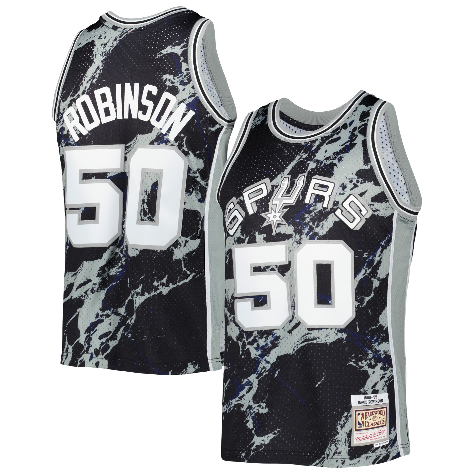 Men's Mitchell & Ness David Robinson Black San Antonio Spurs 1998/99 Hardwood Classics Marble Swingman Jersey - JS247