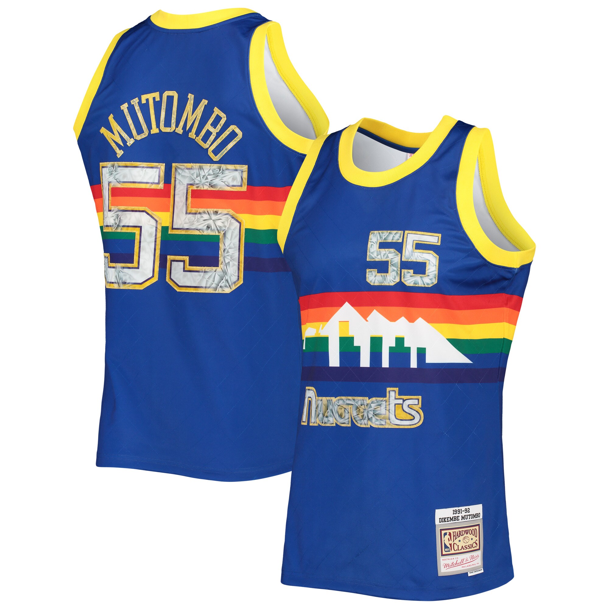 Men's Mitchell & Ness Dikembe Mutombo Royal Denver Nuggets 1996/97 Hardwood Classics NBA 75th Anniversary Diamond Swingman Jersey - JS908