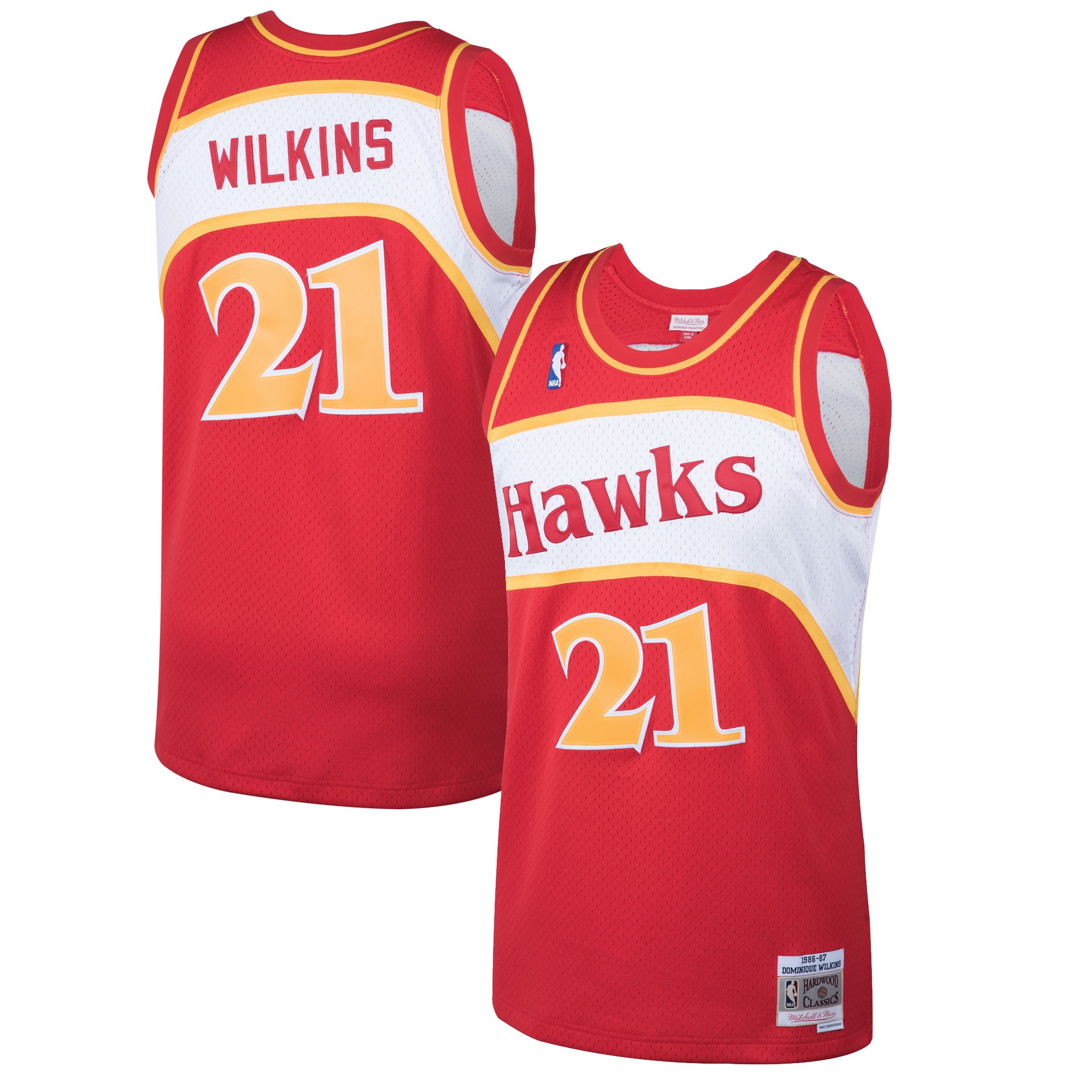 Men's Mitchell & Ness Dominique Wilkins Red Atlanta Hawks 1986-87 Hardwood Classics Swingman Jersey - JS644