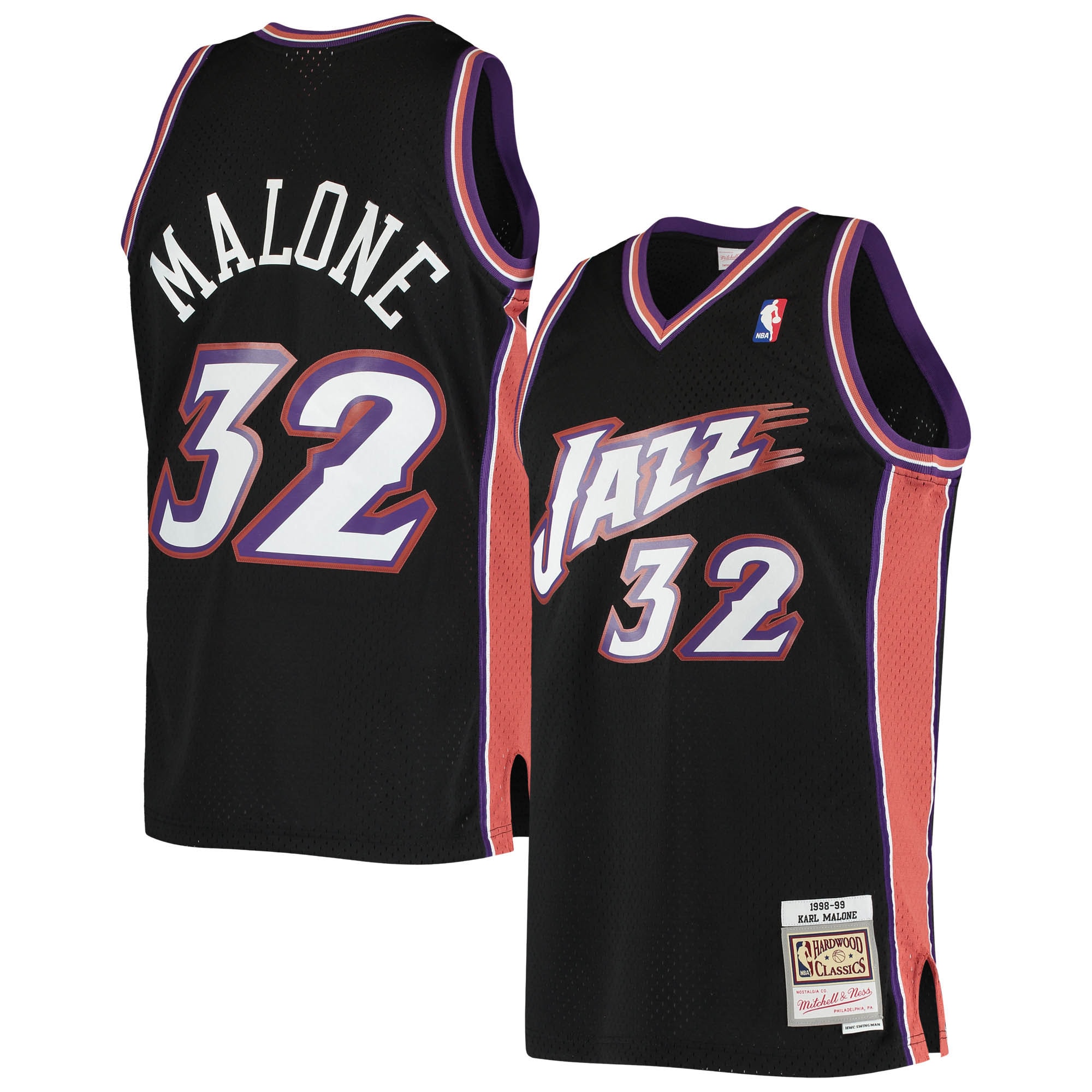 Men's Mitchell & Ness Karl Malone Black Utah Jazz 1998-99 Hardwood Classics Swingman Jersey - JS416