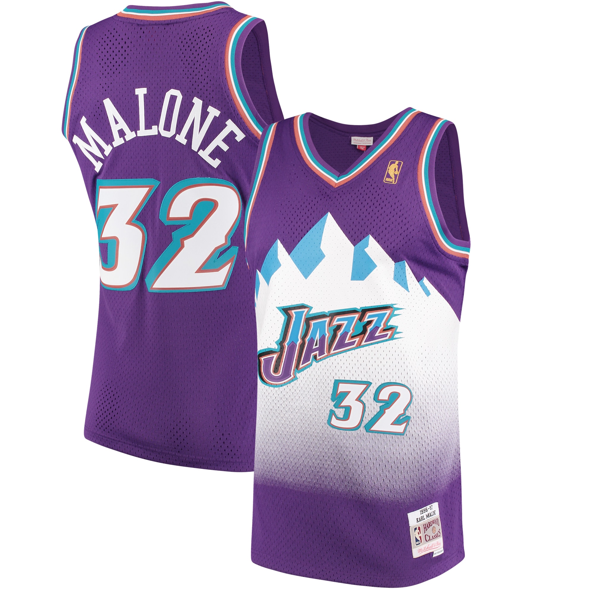 Men's Mitchell & Ness Karl Malone Purple Utah Jazz 1996-97 Hardwood Classics Swingman Jersey - JS257