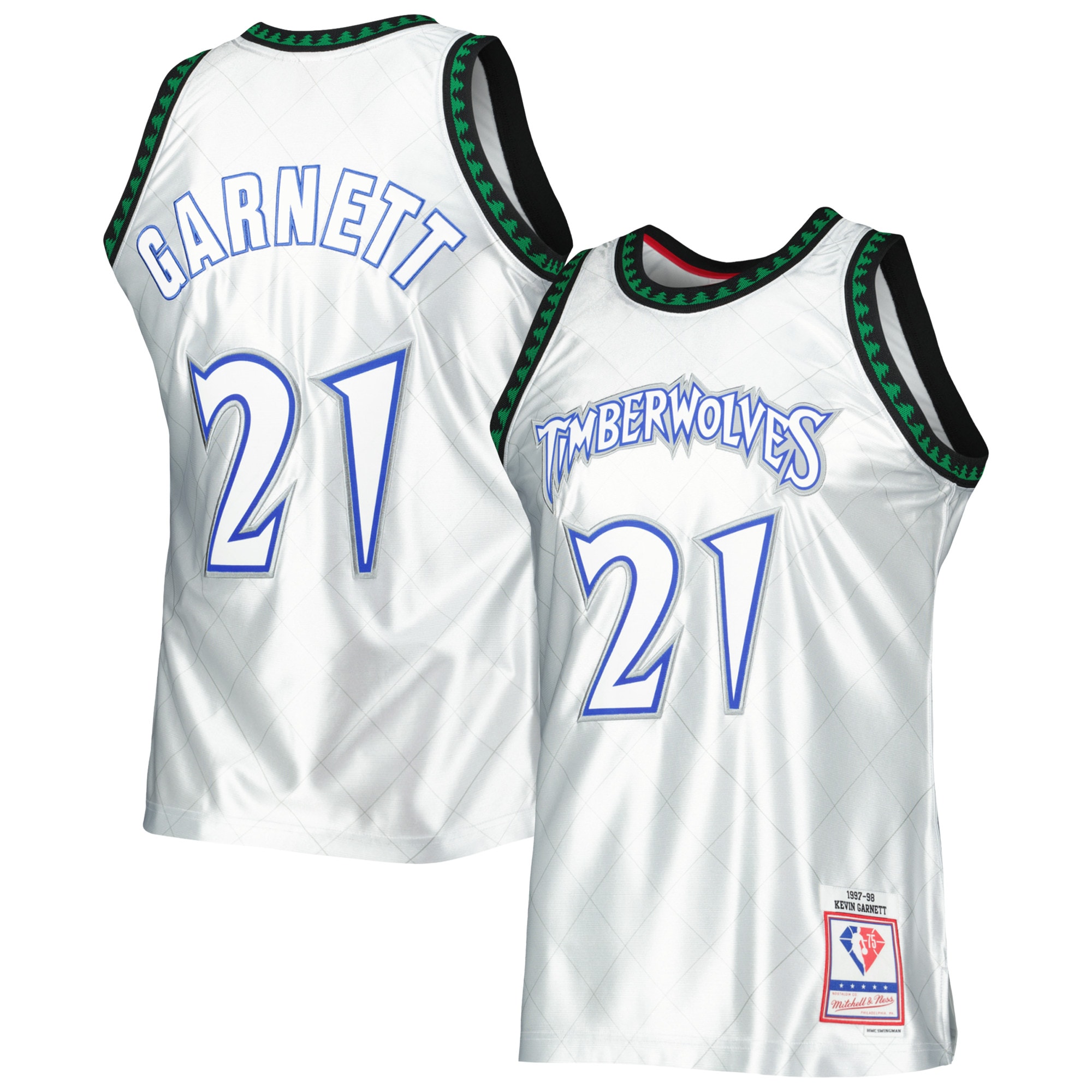Men's Mitchell & Ness Kevin Garnett Platinum Minnesota Timberwolves 1997/98 Hardwood Classics 75th Anniversary Swingman Jersey - JS683