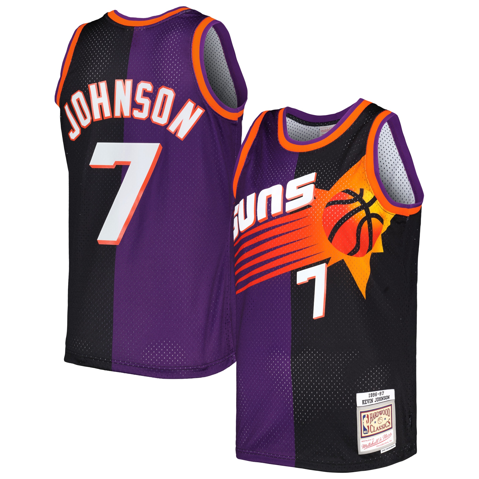 Men's Mitchell & Ness Kevin Johnson Purple/Black Phoenix Suns Hardwood Classics 1996/97 Split Swingman Jersey - JS148