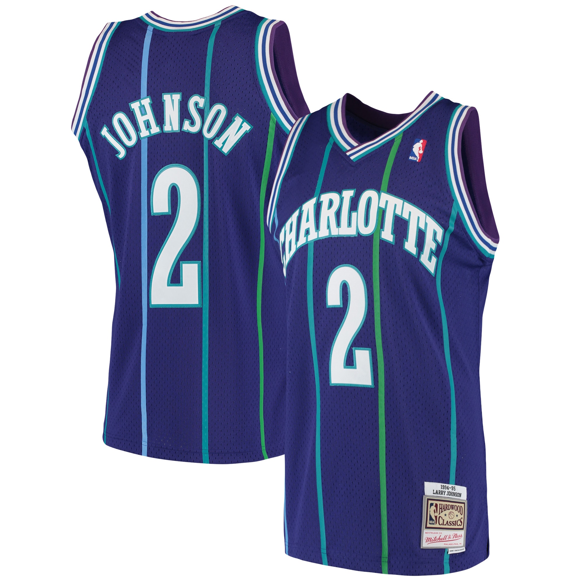 Men's Mitchell & Ness Larry Johnson Purple Charlotte Hornets 1992-93 Hardwood Classics Swingman Jersey - JS683
