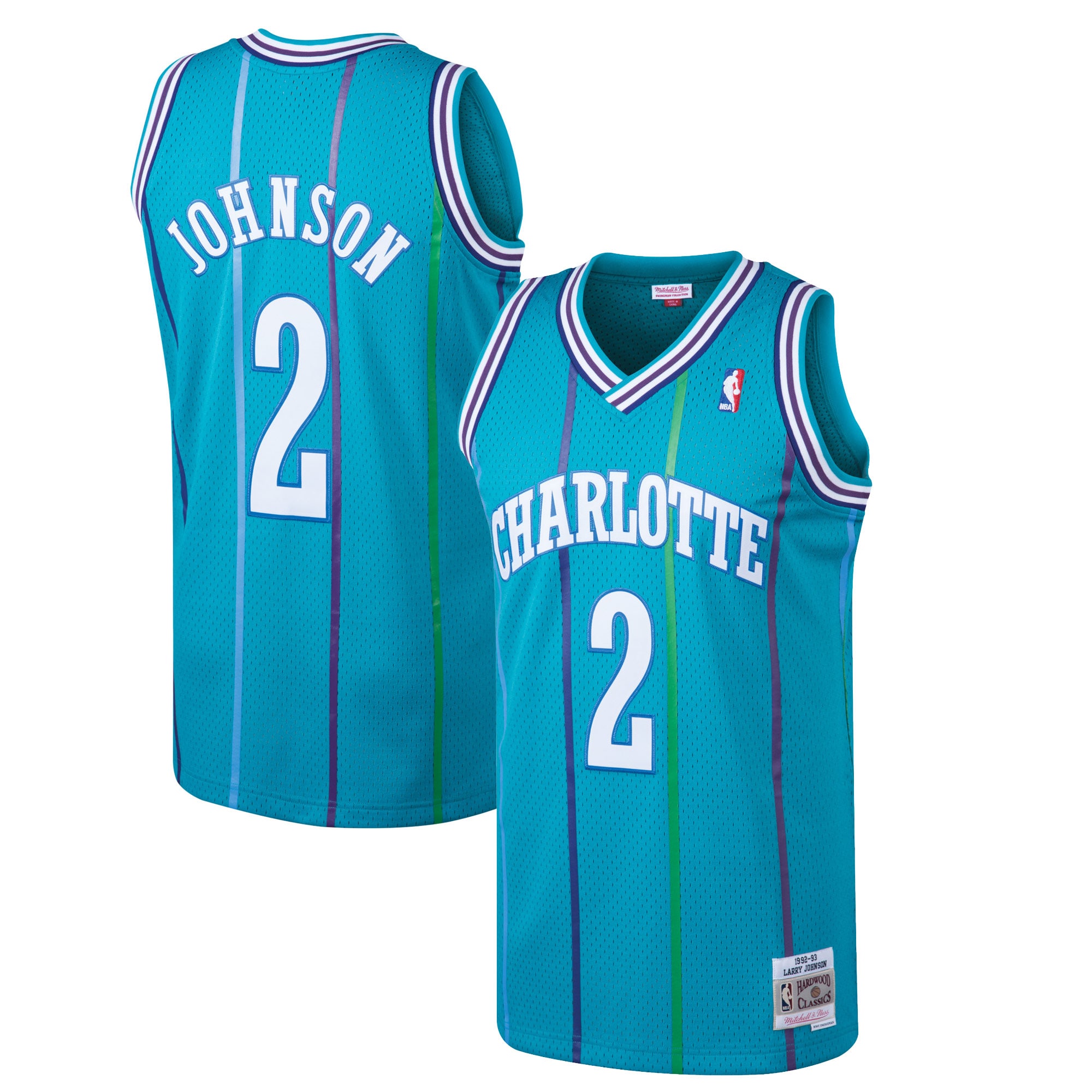 Men's Mitchell & Ness Larry Johnson Teal Charlotte Hornets 1992-93 Hardwood Classics Swingman Jersey - JS642