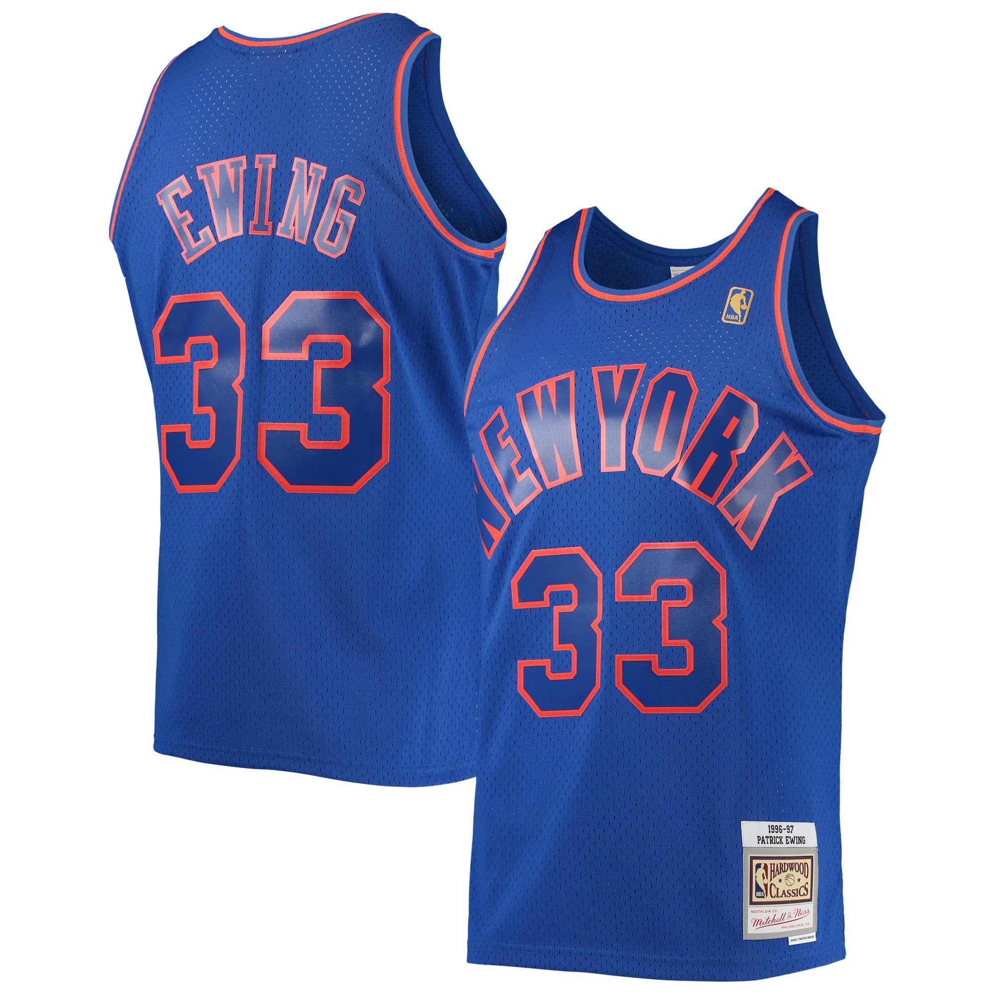 Men's Mitchell & Ness Patrick Ewing Blue New York Knicks 1996/97 Hardwood Classics Swingman Jersey - JS737