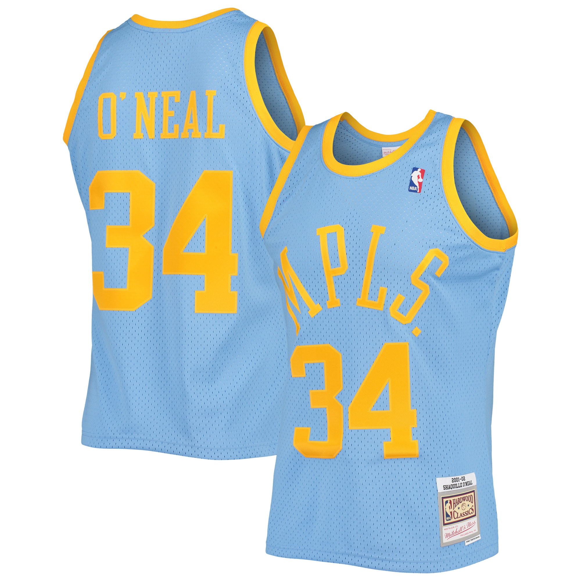 Men's Mitchell & Ness Shaquille O'Neal Powder Blue Los Angeles Lakers 2001/02 Hardwood Classics Swingman Jersey - JS582