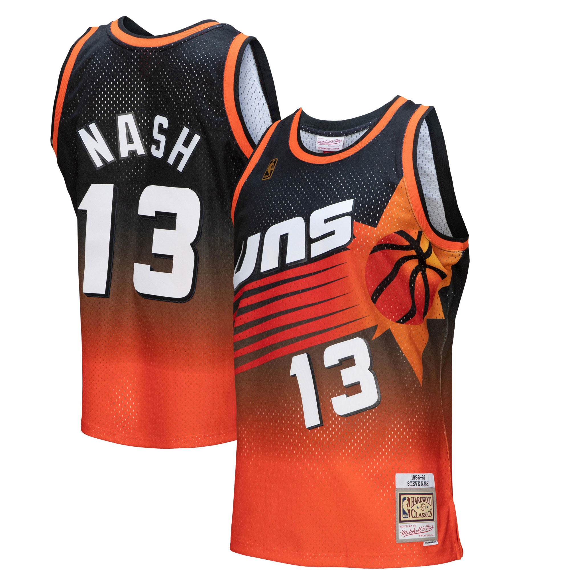 Men's Mitchell & Ness Steve Nash Orange/Black Phoenix Suns 1996/97 Hardwood Classics Fadeaway Swingman Player Jersey - JS808